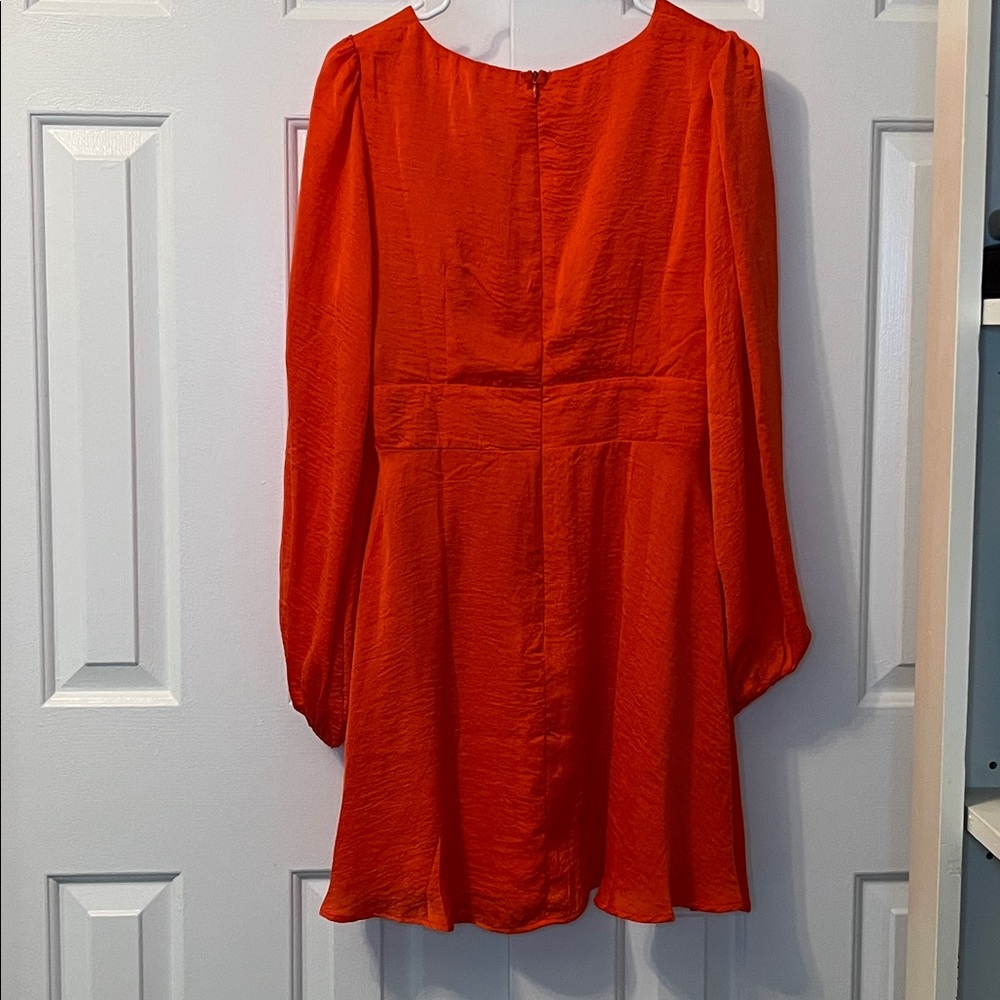 Sage + Paige Deep V Neck Front Cut-Out Mini Dress Long Sleeves Orange Size L - Picture 6 of 7